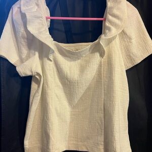 Madewell Cream Textured Square Neck Blouse